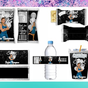 Sweet 16 Leckerli-Bundle - Sweet 16 Chips-Tüte - Sweet 16 Wrapper-Sweet 16 Water Labels- Sweet 16 Gastgeschenke- Sweet Sixteen Party Gold