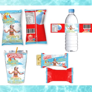Pool Party Bundle Leckerli-Waterpark Party -Wasserpark Gastgeschenke-Sommer Geburtstag- Bevorzugung Schwimmen-Splish Splash Birthday -Chip Bag - Wasser - Saft