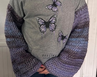 Butterfly Bloom Hoodie | Handmade Crochet Sleeve Hoodie |
