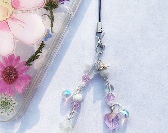 Pink phone charm | beaded phone charm - anime phone charm - y2k phone charm - fairy phone charm - cute phone charm - phone charm