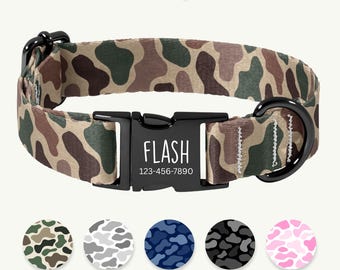 Camo Dog Collar, Custom Dog Collar with Name, Personalized Dog Collar for Boy Dog, Camouflage Dog Collar and Leash BEG006