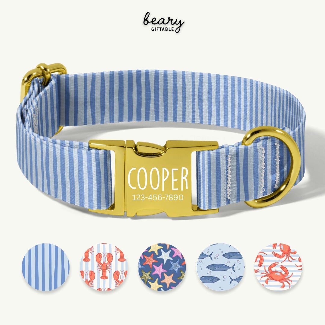 Blue Dog Collar, Coastal Dog Collar, Nautical Dog Collar, Custom Boy ...