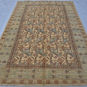 Afghan Khotan Design Area Rug - 9&#39;0x5&#39;8 ft Bedroom Rug - Geometric Pattern Handmade Wool Rug - Rug For Bedroom - Afghan Tribal Rug - 6 x 9