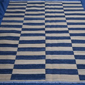 Stunning Handwoven Afghan Kilim - 6'9x5'6 ft Flatweave Kilim - Dark Yellowish Black Wool Kilim- Striped Design Modern Kilim Rug- Bedroom Rug