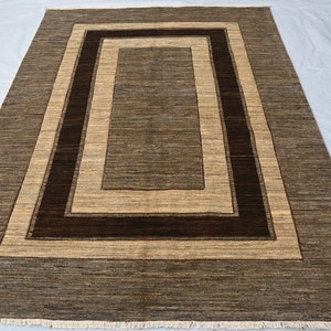 Stunning Afghan Natural Wool Gabbeh Rug - 7&#39;9 x 5&#39;5 ft Hand Knotted Brown Gray Abstract Gabbeh Rug - Rug For Bedroom, Livingroom - 8x6 Rug
