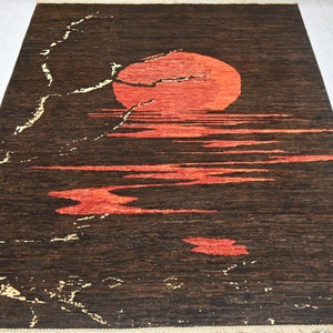 5&#39;3x6&#39;9 ft Brownish Orange Sunset Design Gabbeh Rug - Handmade Afghan Traditional Rug - High And Vege Dye Wool Rug - Rug For Bedroom -  7x5