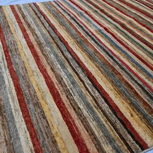 4&#39;11 x 6&#39;7 ft Multi-color Striped Design Gabbeh Rug - Hand Knotted Afghan Traditional Rug - High Pile And Vege Dye Wool Rug - Livingroom Rug