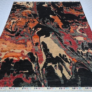 Hand Knotted Fine Multi-color Modern Design Gabbeh Rug - 5&#39;8 x 7&#39;6 ft Afghan Gabbeh Area Wool Rug - Rug For Bedroom, Living room - 8 x 6 Rug