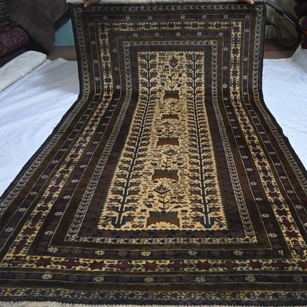 Vendita lampo! Tappeto Balochi vintage fatto a mano afghano - Tappeto floreale 6,10x3,8 piedi - Pile morbido, Tappeto in lana naturale - Tappeto orientale turkmeno - Tappeto nomade