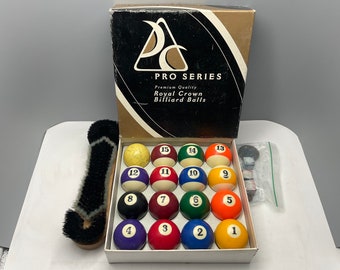 Vintage Pro Series Premium Quality Royal Crown Billiard Balls and felt brush