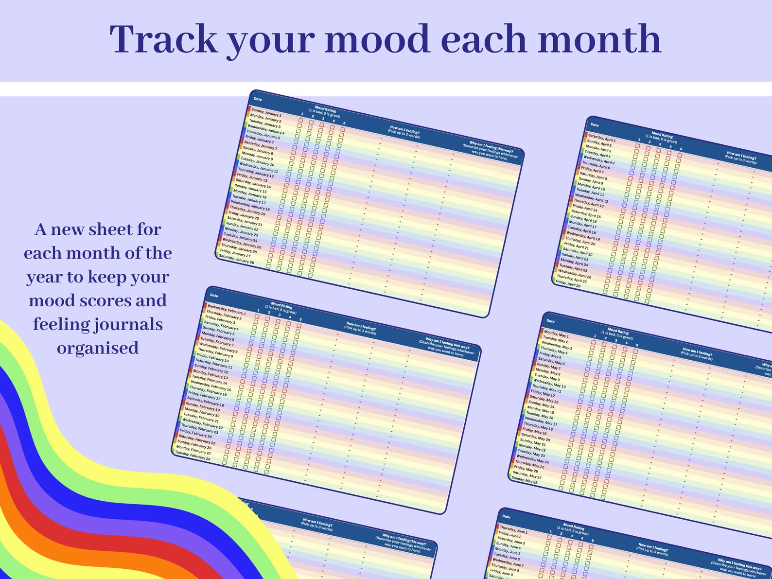 Daily Mood Tracker Spreadsheet 2023, Google Sheets Mood Diary, Digital ...