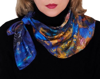 Golden Leaves, 25.5-inch Square Italian Silk Scarf