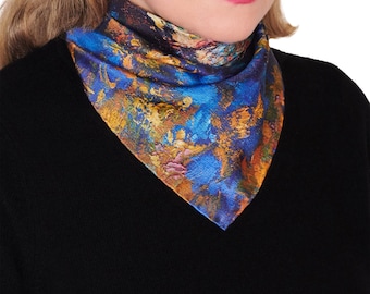 Golden Leaves, 16.5-inch Square Italian Silk Scarf