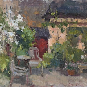 In the Garden - Original impressionist oil painting