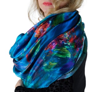 Water Lilies, 35-inch Square Italian Silk Scarf