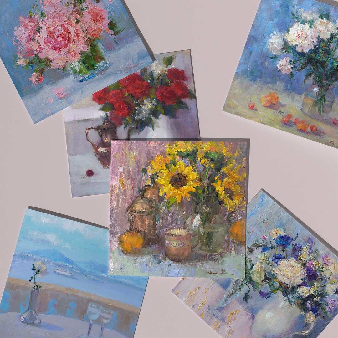 Fine Arts Notes Floral Fine Art Note Cards Set of 6, Blank, 5x5 Inches Square, All ...