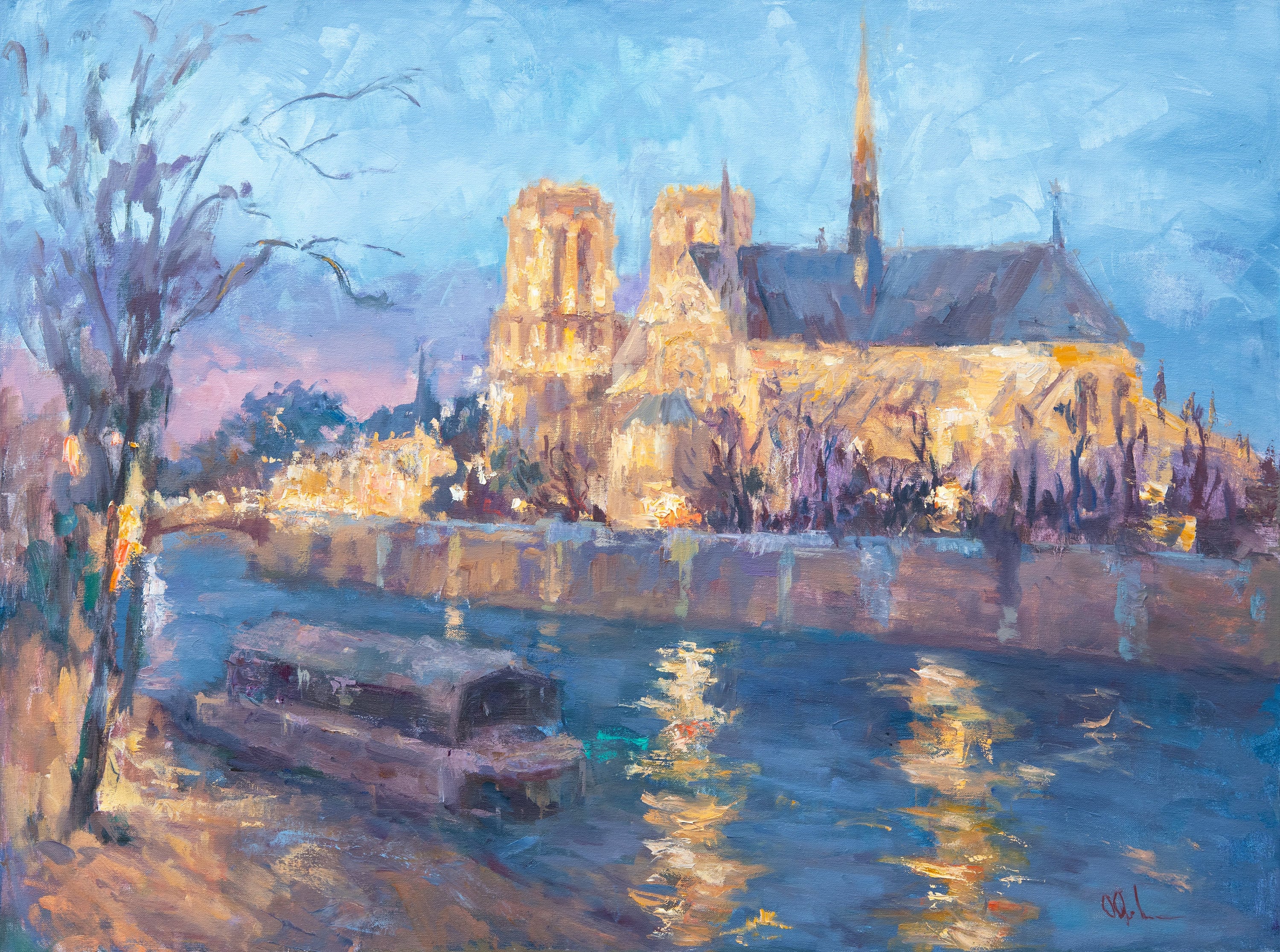 Notre Dame at Night - Original Impressionist Oil Painting - Etsy