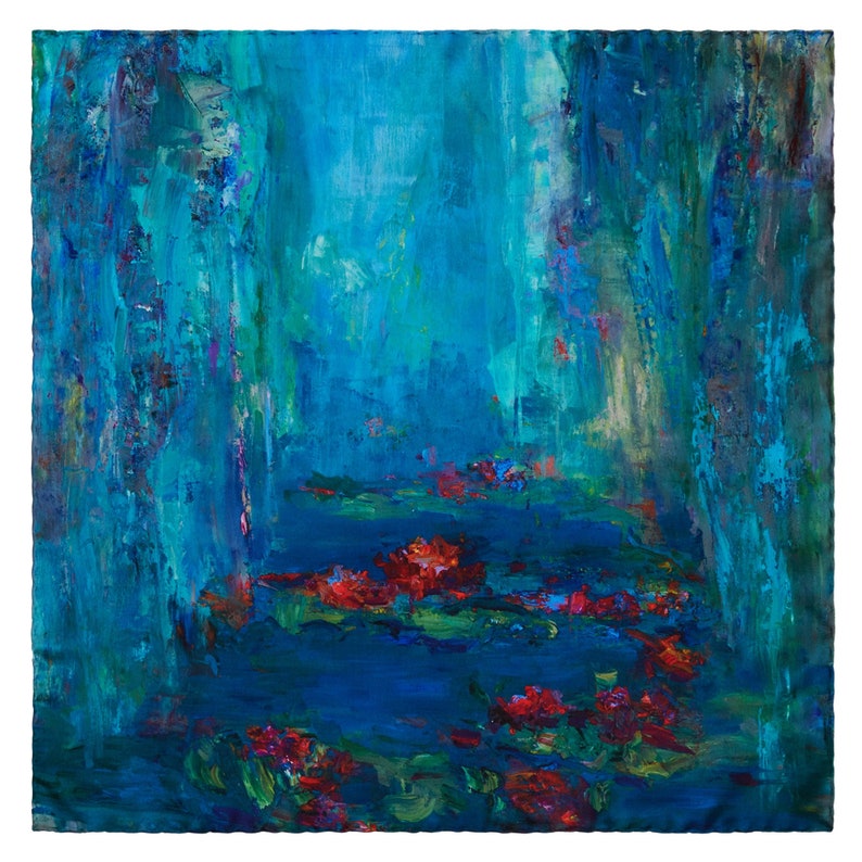 Water Lilies, 43-inch Square Italian Silk Scarf