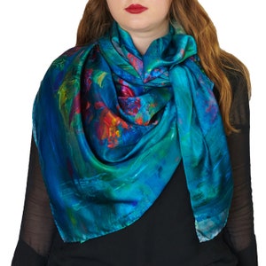 Water Lilies, 53-inch Square Italian Silk Scarf