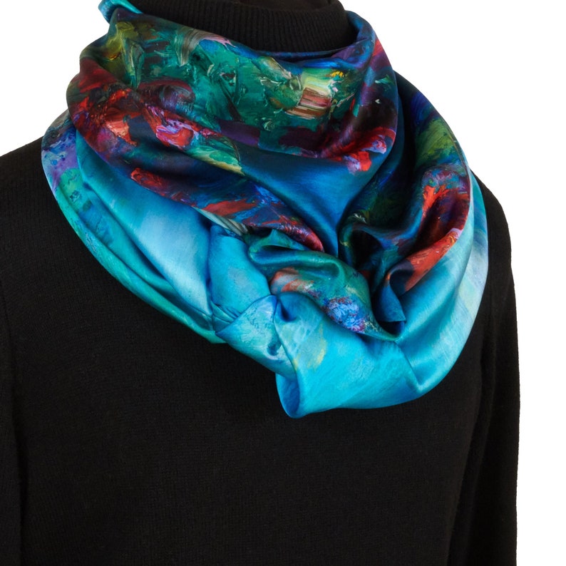 Water Lilies, 43-inch Square Italian Silk Scarf
