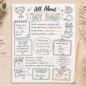 PRINTABLE Father's Day Printable All About My Dad Coloring Page Questionnaire Fathers Day Gift School Kids Instant Digital (PDF Download)