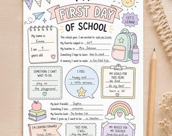 PRINTABLE First Day of School Worksheet, Back to School Activity, First Day Back Activity, All About Me Instant Digital Download