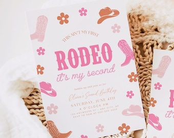 Second Rodeo Invitation Cowgirl Birthday Invite Wild West Cowgirl 2nd Rodeo Southwestern Ranch Edtiable Template Instant Download Boho Retro