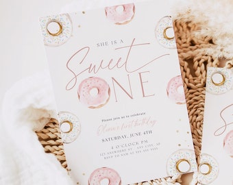 Sweet One Birthday Invitation for Girl First Birthday Invitation She's a Sweet One 1st Birthday Invitation Donut Birthday Boho Minimalist
