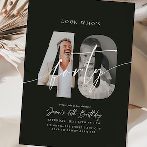 40th Birthday Invitation Template 40 th Digital Invite with Photo Instant Download Forty and Fabulous Minimalist Birthday Printable Him Her