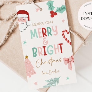 Editable Christmas Gift Tag Template Printable Present Tags Santa Xmas Gift Label Christmas Holiday Favor Tags for Student Teacher School