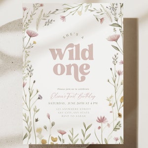 Wild One Birthday Invitation Wildflower Birthday Invitation 1st birthday Invitation Girl Boho Minimalist First Birthday Invitation For Girl