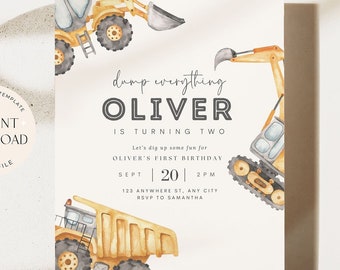 Editable Construction Invitation Construction Boy Birthday Invitations Dump Truck Party Invite Printable Template Digital Instant Download