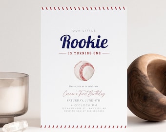 Rookie Year First Birthday Invitation Digital Template Sports 1st Birthday Invitation for Boy Printable Baseball First Birthday Invitation