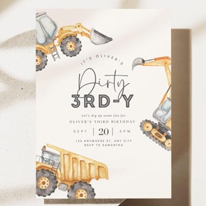 Editable Dirty 3RD-Y Birthday Invitation Construction Boy 3rd Birthday Invitation Dump Truck Party Printable Template Instant Download Third