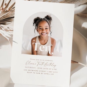 Editable Tenth Birthday Invitation 10th Birthday Party Invite Minimalist Boho 10 th Girl Birthday Instant Digital Download Ten Year Old Cute