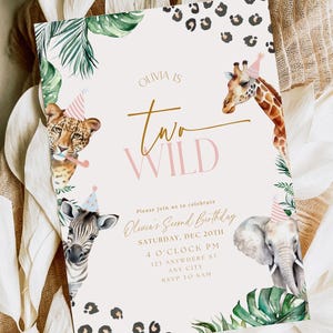 Editable Two Wild Second Birthday Invitation Safari 2nd Birthday Invitation Jungle Birthday Invitation Party Animals Boho 2nd Birthday Evite
