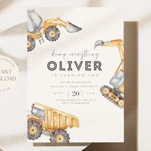 Editable Construction Invitation Construction Boy Birthday Invitations Dump Truck Party Invite Printable Template Digital Instant Download
