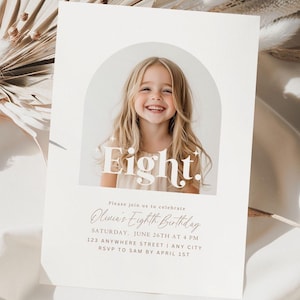 Editable Eighth Birthday Invitation 8th Birthday Party Invite Minimalist Boho 8 th Girl Birthday Instant Digital Download Eight Year Old