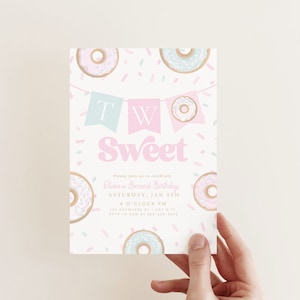 Two Sweet Second Birthday Invite 2nd Birthday Invitation Donut Party Theme Boho 2 year old party theme Digital Printable Invitation Template