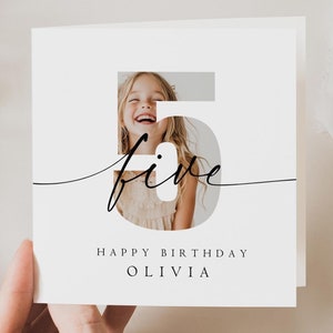Personalized 5th Birthday Card Editable Fifth Birthday Greeting Card Boy Girl Photo Happy Birthday Five Year Old Printable Digital Template