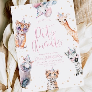 Editable ANY AGE Party Animals Birthday Invitation Safari Birthday Evite Jungle Birthday Invite Girl Boho Digital Printable Instant Download