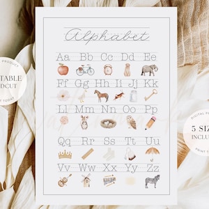 Cartaz para impressão do alfabeto 5 tamanhos ABC Sign Classroom Digital Download instantâneo Gráfico do alfabeto ABC's Class Decor Wall Art Vintage Boho School