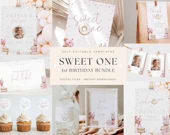 Sweet One Birthday Bundle 1st Birthday Bundle First Birthday Bundle Boho Sweet One Birthday Theme Sweet One Invitation 1st Birthday Girl