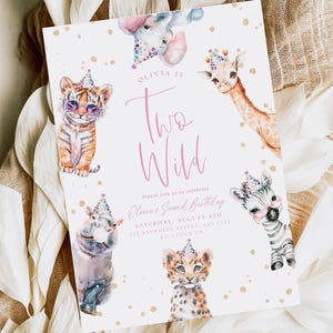 Editable Two Wild Second Birthday Invitation Safari 2nd Birthday Invitation Jungle Birthday Invitation Party Animals Boho 2nd Birthday Evite