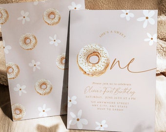 Sweet One Birthday Invitation First Birthday Girl Invite Donut Birthday 1st Birthday Invitation First Birthday Digital Invitation Template