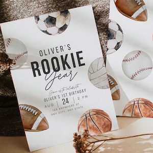 Editable Rookie Year Sports First Birthday Invitation Digital Template Have a Ball 1st Birthday Invite for Boy Printable  1 st Birthday Boho