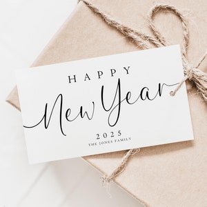 Personalized Printable New Years 2025 Gift Tags Template Holiday Wine Party Favor Tag Treat Label Editable Instant Download Minimalist Card