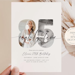 85th Birthday Invitation Template 85 th Digital Invite Instant Download Eighty Years Old Birthday Invitation Minimalist Boho Printable