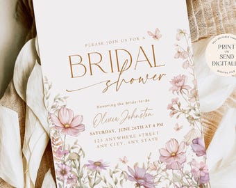 Editable Bridal Shower Floral Invitation Digital Printable Template Love In Bloom Spring Summer Bride to Be Invite Flowers Pastel Minimalist