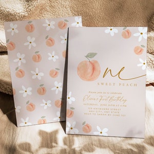 One Sweet Peach Invitation Peach Birthday Invite First Birthday Invite Template Digital Printable Boho 1st Birthday Invitation Editable 1 st